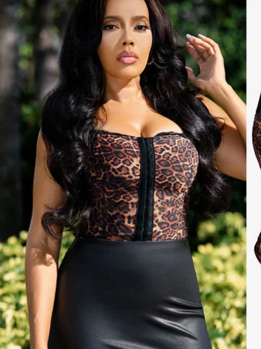 Popilush Shapewear Leopard Mesh Detachable Strap Sculpting Corset Top